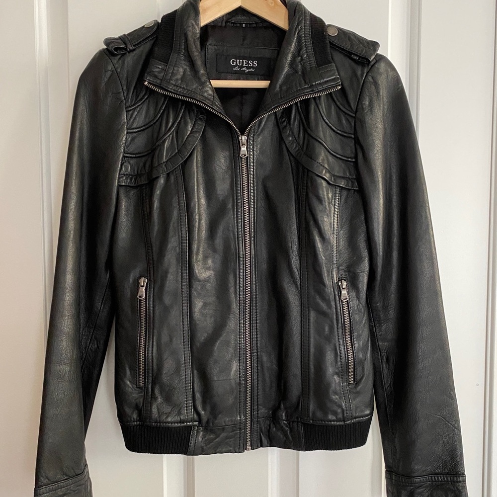 Guess Genuine Leather Bomber Jacket